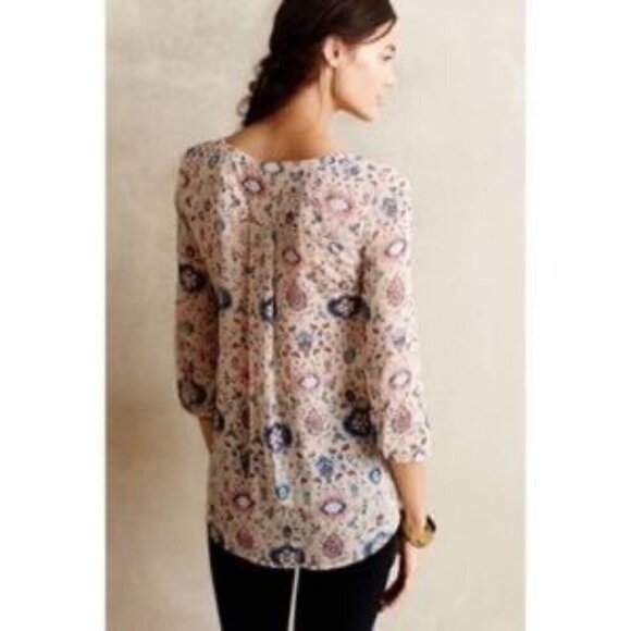 Anthropologie Maeve | Viola Paisley Floral Lace Peasant Blouse Size 14 - Picture 2 of 7